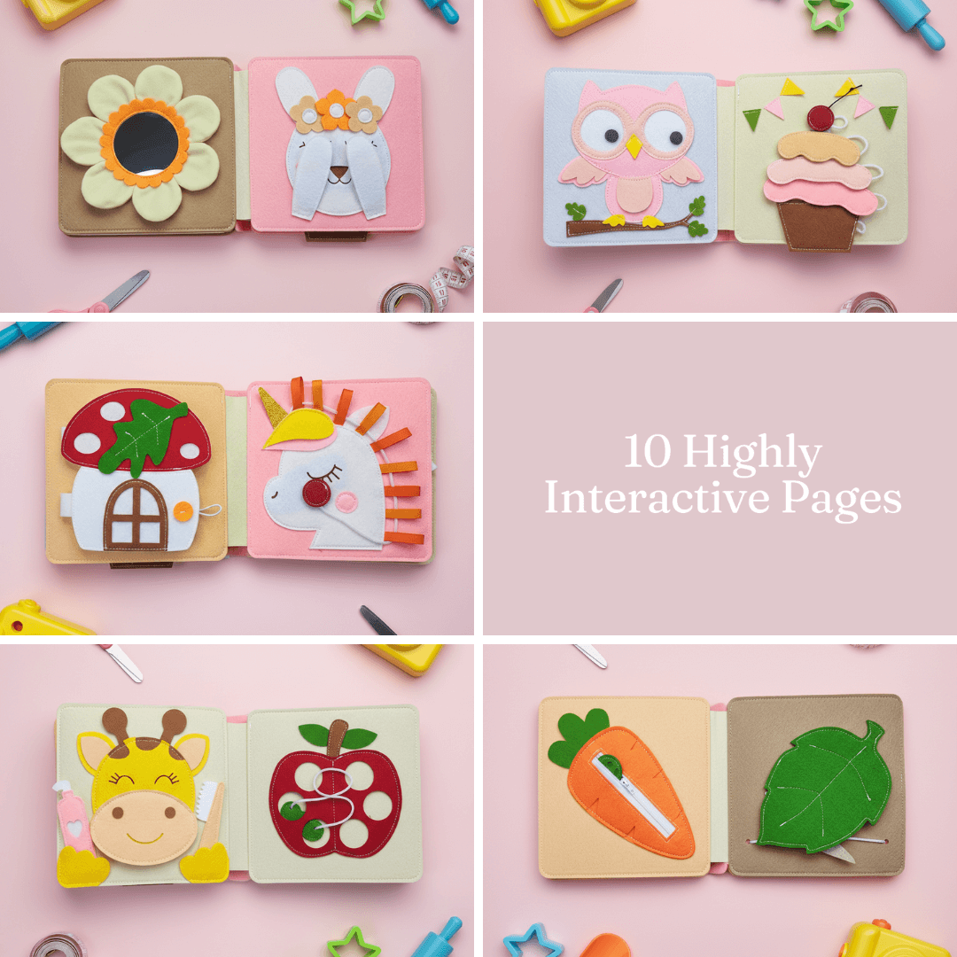 Berry Lane felt busy book inside pages - 10 interactive activities for toddlers