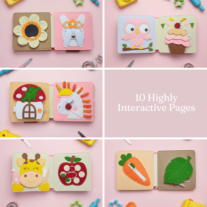 Berry Lane felt busy book inside pages - 10 interactive activities for toddlers