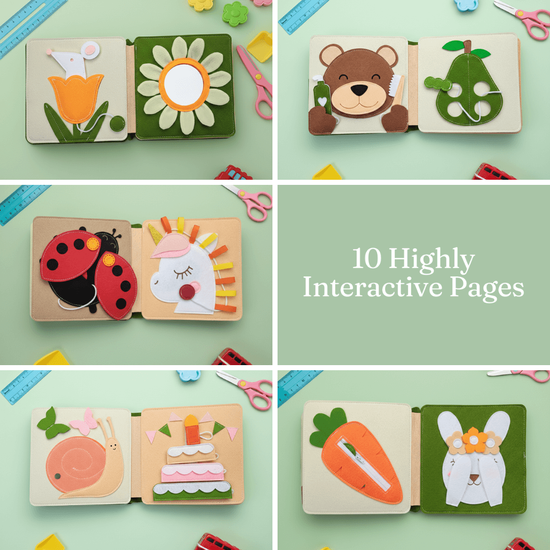 Magic Meadow felt busy book inside pages - 10 interactive activities for toddlers
