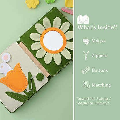 agic Meadow busy book inside - velcro zippers buttons and matching activities for toddlers