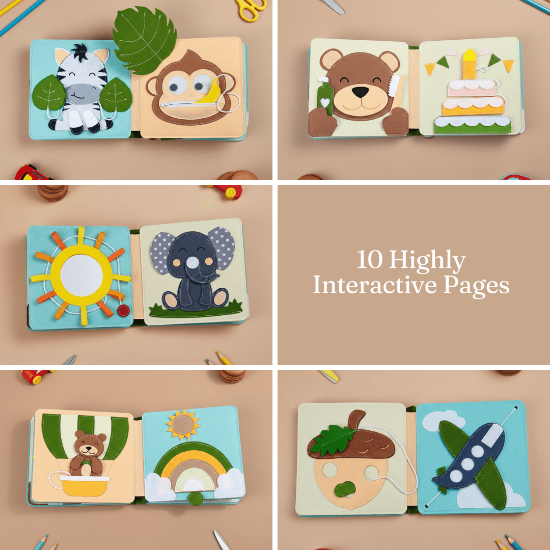 Secret Safari felt busy book inside pages - 10 interactive activities for toddlers