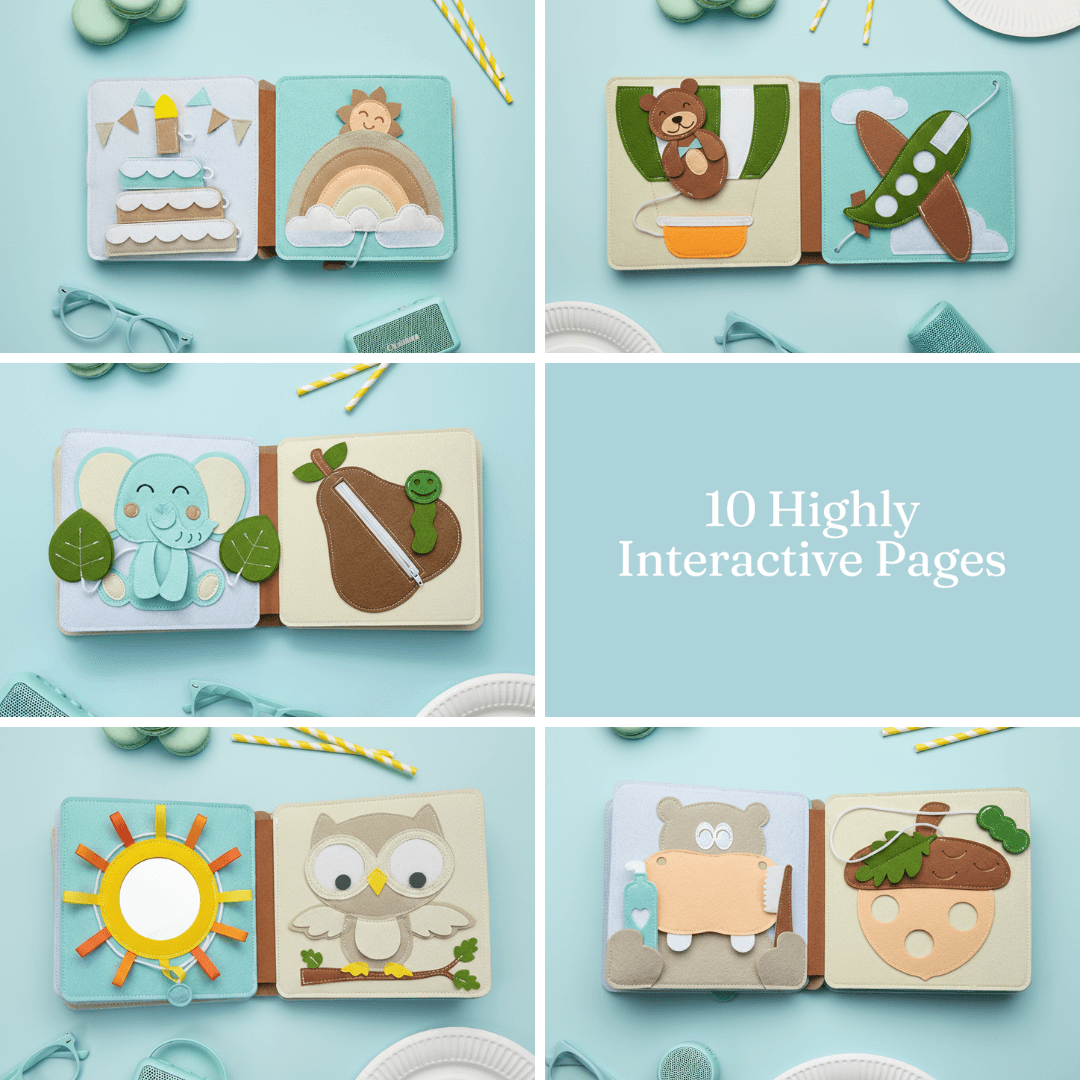 Teddy Tales felt busy book inside pages - 10 interactive activities for toddlers